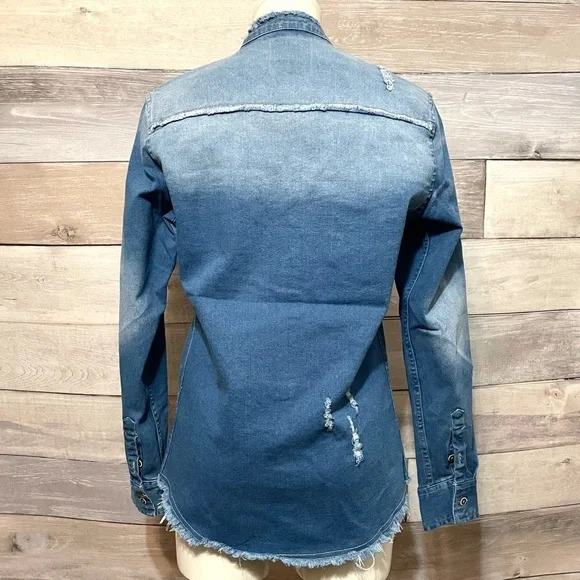 D & W Raw edge denim shirt S - Picture 2 of 7
